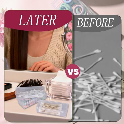 LIGHUFEIC 3Pcs Cotton Swab Holder for Travel,Portable Dental Floss Case Clear Plastic Cotton Pad Holder,Travel Floss Picks...