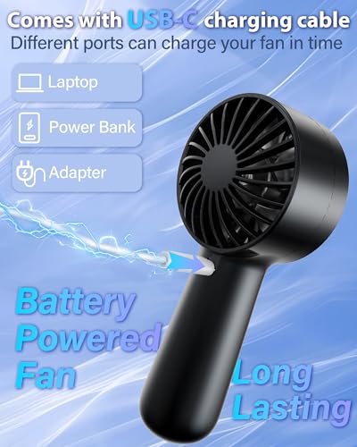 AUIIAH Portable Handheld Fan Personal Small Turbo Hand Fan Powerful, Cooling, Lanyard, USB Rechargeable, 5 Speeds, Makeup,...