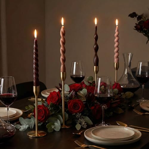 Nuanchu 4 Pcs Twisted Taper Candles Wax Unscented Smokeless Spiral Swirl Candlesticks for Wedding Holiday Dinner Party Hom...