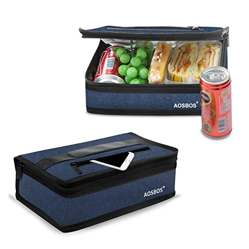 Aosbos Small Lunch Bag, Blue, Unisex, Portable Mini Cooler, Insulated Thermal Bag for Men and Women
