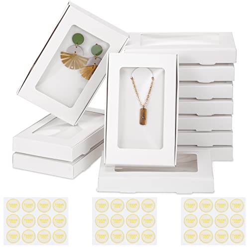 Crtiin 30 Pcs Jewelry Packaging Boxes 5.4"x3.4"x0.7" Cardboard Necklace Gift Boxes Bulk with Clear Window, Display Card an...