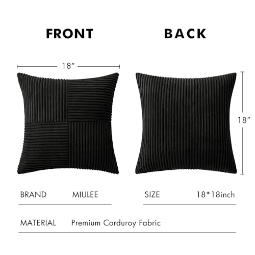 MIULEE Black Decorative Throw Pillow Covers 18x18 Inch for Couch Bed Sofa Pack of 2 Boho Farmhouse Throw Pillows Soft Cros...