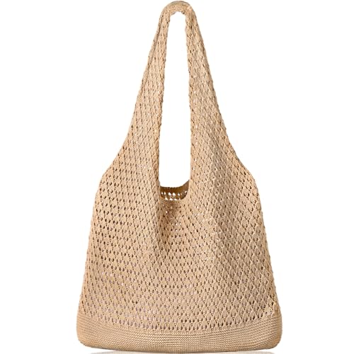 WantGor Crochet Bags, Beach Mesh Tote Bag Womens Shoulder Shopping Handbag Casual Travel Totes Bag Foldable Hobo Bags
