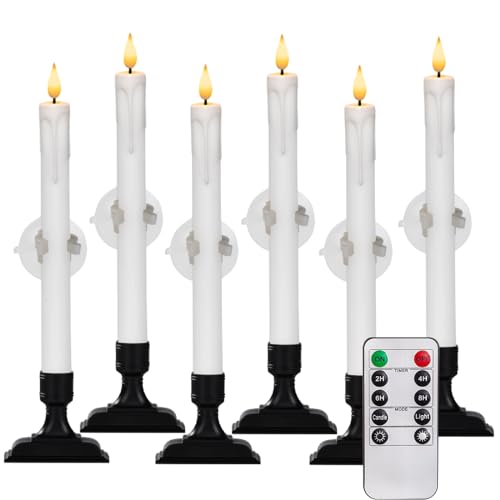 Homemory 6 Pcs Window Candles with Remote Timer Dimmer, Battery Operated Candlesticks with Holders and Suctions, White LED...
