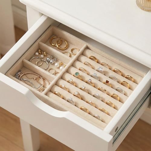 Bruislard Jewelry Box Insert Organizer for Drawer, Stackable Trays Velvet Jewelry Drawer Inserts, Ring Earring Stud Neckla...