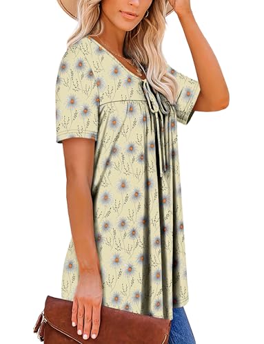 BETTE BOUTIK Womens Summer Tops Corded Short Sleeve Tunic Shirts Pleated Crewneck Corded Tops Blouses S-3XL