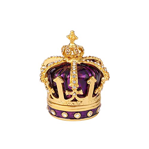QIFU Hand Painted Purple Royal Crown Style Decorative Enameled Trinket Box Hinged, Unique Gift for Family