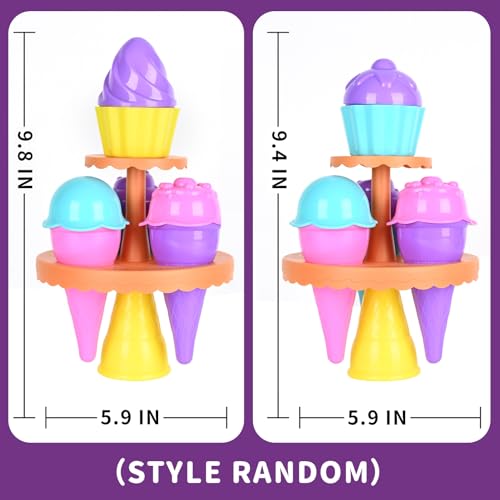 SupMLC Beach Toys Ice Cream Sand Toys - Toddlers Beach Essentials for Kids Girls Boys, Sand Molds, Shovels with Collapsibl...