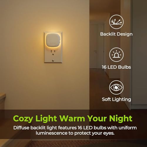 AUVON Plug-in LED Backlit Night Light with Motion Sensor & Dusk to Dawn Sensor, Dimmable Warm White Nightlight with 1-50 l...