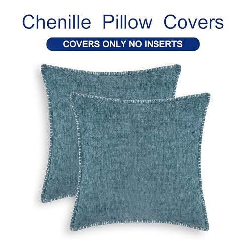 CaliTime Throw Pillow Covers Decorative 18 X 18 Inches Pack of 2 Cotton Thread Stitching Edges Solid Dyed Soft Chenille Cu...