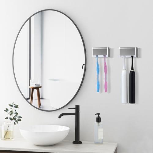 PARKMANI 2 PCS Toothbrush Holders Wall Mounted with Cover, Electric Tooth Brushing Holder for Bathroom, 2 Slots Self Adhes...