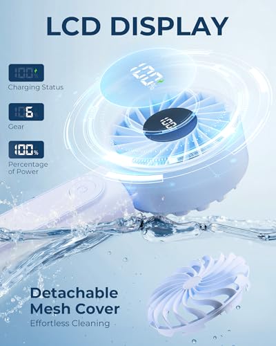 Peiyuu Portable Fan, 4000mAh Rechargeable, 180° Foldable Mini Desk Fan with 6 Wind Speed, LCD Digital Display, Lanyard as ...