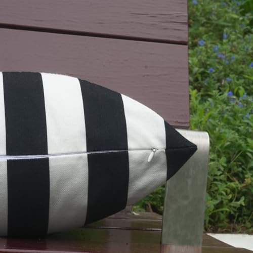 GHSJYO Waterproof Throw Pillow Covers 24x24inch Set of 2 Farmhouse Outdoor Black and White Stripes Square Pillow Cushion C...