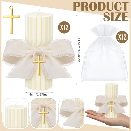 Conelist 12 Set Baptism Candle Cirios Pascual Catolico Catholic First Communion Candles with Bows and Crosses Church Praye...