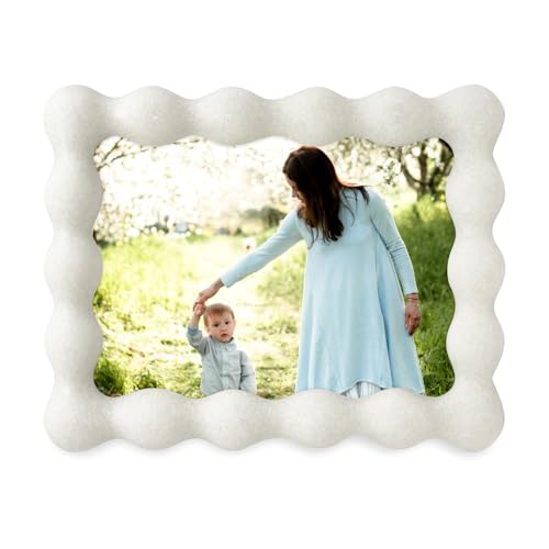 Isaac Jacobs 5x7 White Resin Picture Frame, Elegant Undulating Curve Design for Tabletop & Wall Display Photo Frame, Home ...
