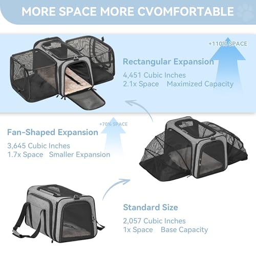 Petsfit 17" x 11" x 11" Airline-Approved Expandable Pet Carrier, 2X Square Expansion Reduces Pet Anxiety, Escape-Proof Sel...