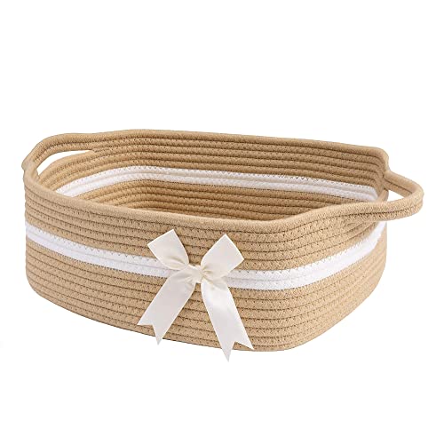 CHICVITA Small Woven Rope Gift Basket, Baby Nursery Storage Baskets for Towels, Snacks, Toys, Diapers, Rectangle Shelf Bas...