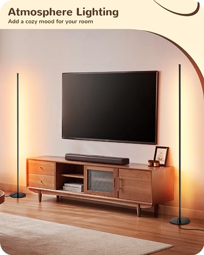 EDISHINE LED Corner Lamp, Set of 2 Minimalist Dimmable Tall Light with Remote, 57.5" Floor Lamps for Living Room, Bedroom,...