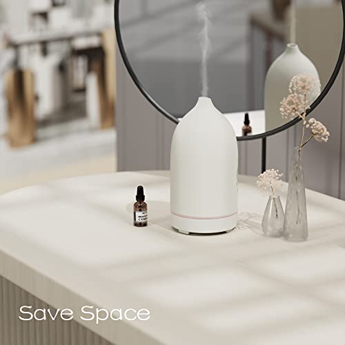 Essential Oil Diffusers,Handmade Ceramic Aromatherapy Diffuser for Room and 9 Colors Night Light for Home,Auto-Off (White)