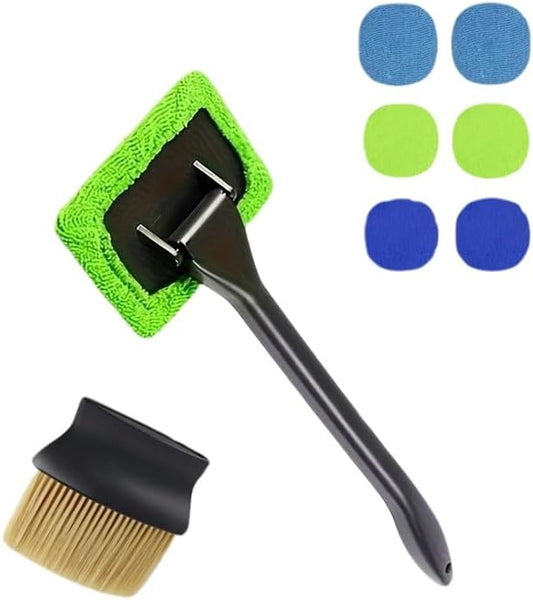 Ariettie Car Windshield Cleaning Tool, Microfiber Window Cleaner with 7 Washable and Reusable Cloth Pad & Long Handle &1 C...