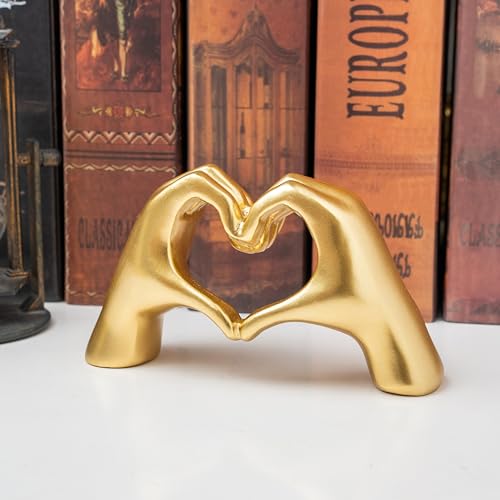 Small Heart Hands Sculpture Decor for Living Room Bedroom Bookshelf Coffe Table and Office Display, Love Finger Statue Mod...