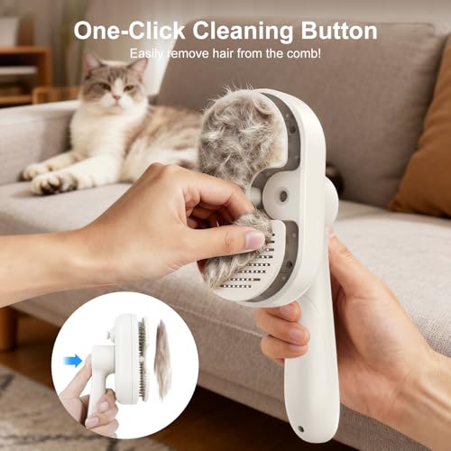 Pet Steam Brush for Dog & Cat, 3-in-1 Self Cleaning Cat Brush for Long & Short Haired Animals Low Noise, Anti-Static & Ant...