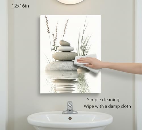 KBIERQN Zen Stone Canvas Wall Art Stacked Stones in Water Poster Print Tranquil Wild Grass Painting Picture for Spa Yoga M...