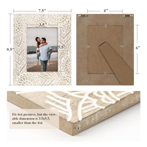 FOLKOR Boho Picture Frames 4x6, 2 Pack Engraved Farmhouse Wedding Picture Frame, Bohemia Decorative Photo Frame with Stand...