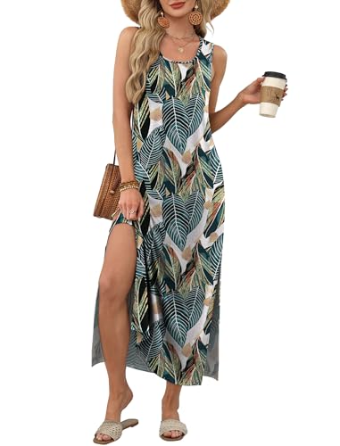 WIHOLL Maxi Dress Summer Dresses 2026 Beach Vacation Clothes Sleeveless Sundresses with Pockets Boho S-3XL