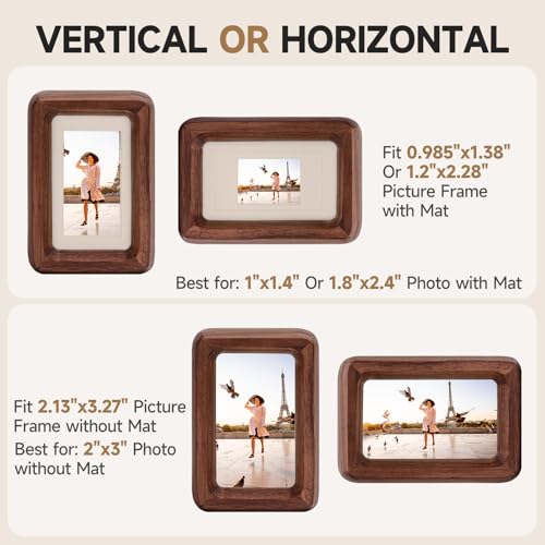 Solid Walnut Mini Picture Frame, Small Wood Photo Frame with Decorative Joinery Corners, Instax & Polaroid, Tabletop Displ...