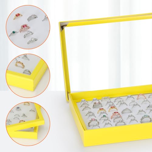 KUKUVR 100 Slots Ring Earring Holder Display Case, Velvet Jewelry Ring Earring Storage Organizer Box Tray with Clear Lid f...
