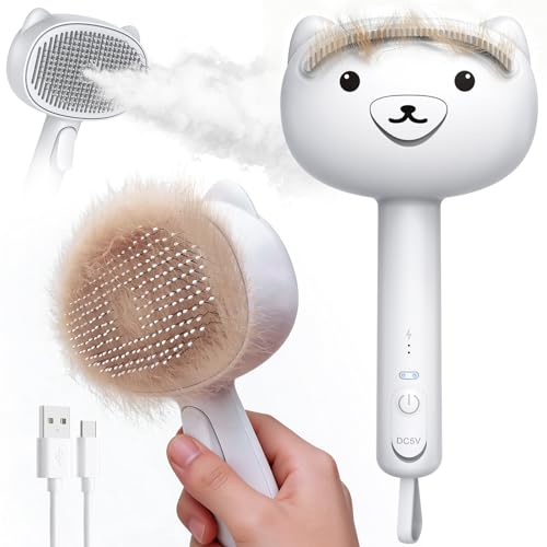 Self Cleaning Shedding Steam Cat Brush, Silicone Scraper Included Dog Brush, Adorable Bear Design, primecat, Cat Brushes f...
