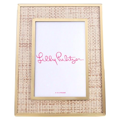 Lilly Pulitzer 4x6 Picture Frame, Decorative Photo Frame for Tabletop, Gold Metal Frame with Raffia, Raffia Mat