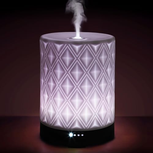 Earnest Living Essential Oil Diffuser for Large Room White Ceramic 250ml Aromatherapy Diffuser with 4 Timers 7 Night Light...