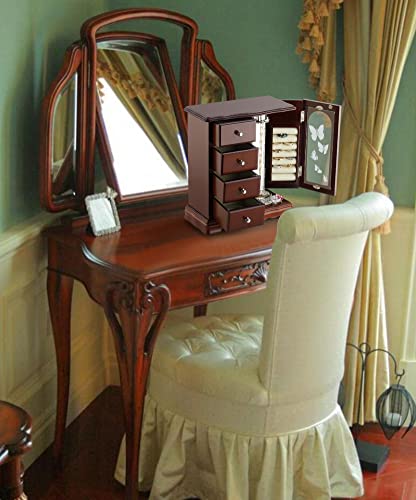 RR ROUND RICH DESIGN Jewelry Box - Made of Solid Wood with 4 Drawers Organizer and Built-in Necklace Carousel and Large Mi...