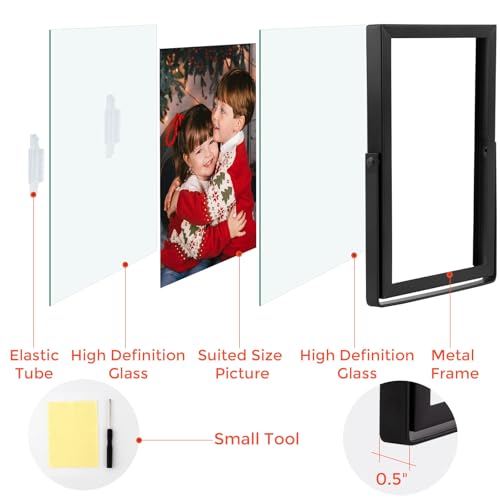 Golden State Art, 2 Pack, 4x6 Inch Metal Picture Frames, Floating Display for 3x5, 2x3 Photos, with Real Glass and Pull-Ou...