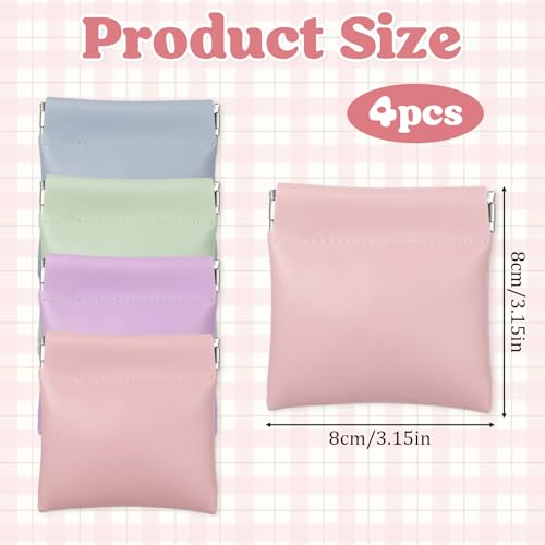 Ezymivs 4Pcs Mini Squeeze Coin Purse, 3.1in Waterproof Portable No Zipper Self-closing Small Makeup Pouch Unisex Travel Co...
