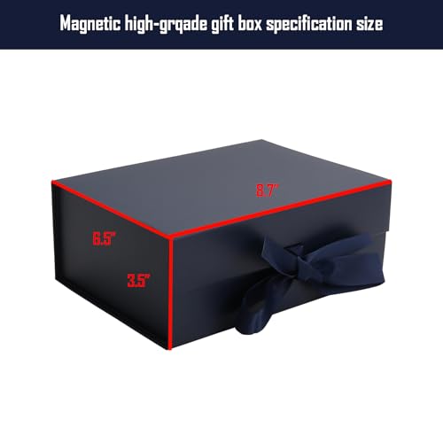 MEIANJU Dark Blue Gift Boxes 8.7*W6.5*H3.5inch with Ribbon Foldable Magnetic Gift Boxes Set of 5 Glossy Finish Magnetic Bo...