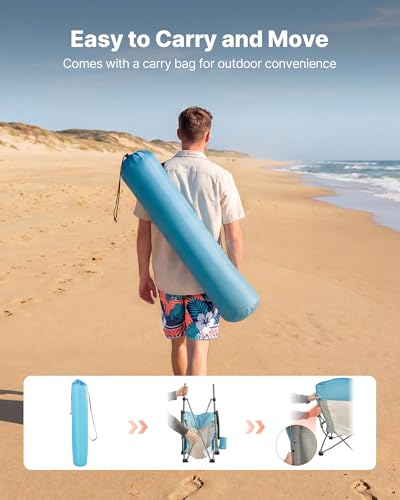 VEVOR Folding Beach Chair, High Back Camping Chairs for Adults, with Cup Pocket, Mesh Back, Carry Bag, Portable Extra Wide...