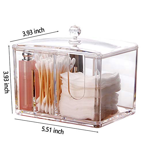 Watpot Qtip Cotton Pad Holder Dispenser Cotton Ball and Swab Storage with Lid Clear Acrylic Cotton Round Organizer, 4 Sect...