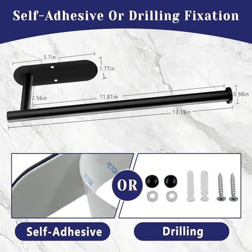 Paper Towel Holder, Self Adhesive or Drilling Paper Towel Holder Under Cabinet, Stainless Steel Black Paper Towel Holders ...