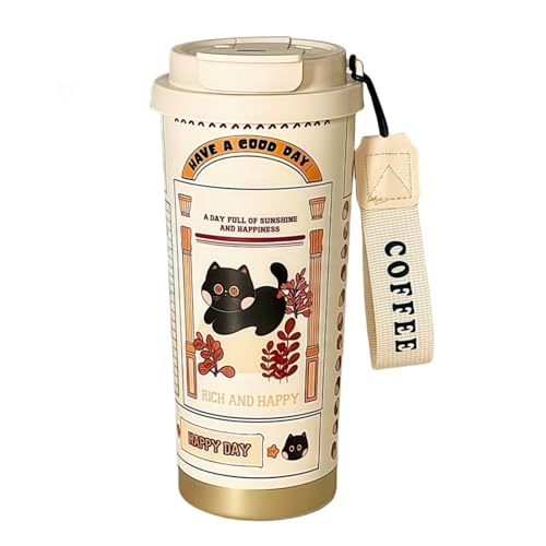 WeiTeTaLuo 16 oz Travel Coffee Mug, 316 Stainless Steel Water Bottle, Cat Insulated Tumbler with Lid and Straw, Leakproof,...