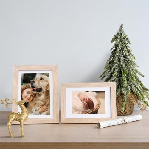 KINLINK 5x7 Picture Frame Natural, Solid Wood Frames with Acrylic Plexiglass for Pictures 3.5x5/4x6 with Mat or 5x7 withou...