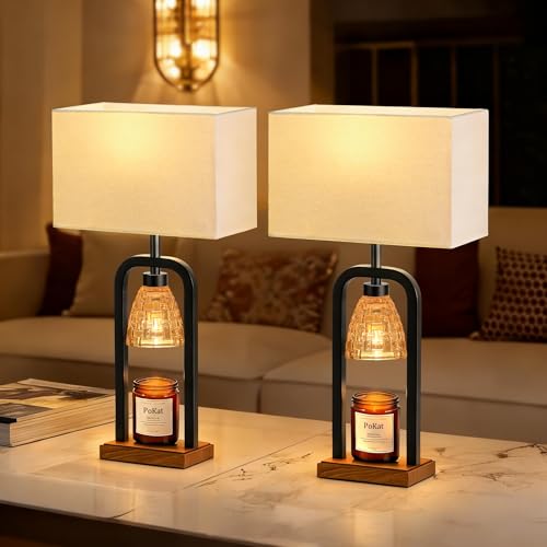 PoKat 21.5'' Lamp Candle Warmers Set of 2 Black, Farmhouse Candle Warming Lamps with Timer Dimmer & Wood-Like Base, Warmer...