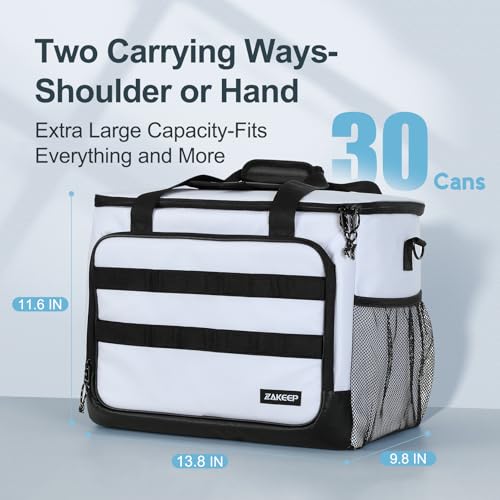 ZAKEEP Soft Cooler Bag, 30 Cans Collapsible Cooler with Adjustable Shoulder Straps, White Ice Chest for Camping, Beach, Hi...