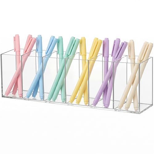 Jetec Acrylic Pen Holder 6 Compartments Makeup Brush Stationery Organizer Pencil Holder for Desk Accessories, Cosmetic Bru...