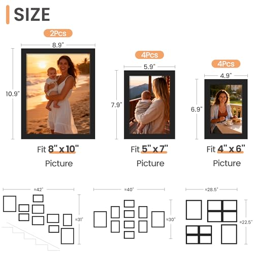 upsimples 10 Pack Picture Frames Collage Wall Decor for Mounting or Tabletop Display, Photo Gallery Frame Set for Family, ...