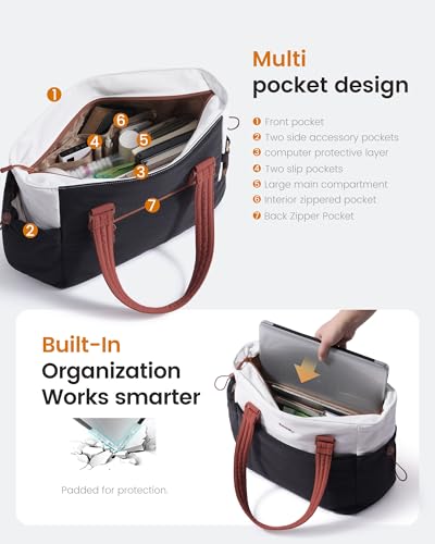 LOVEVOOK Tote Bag for Women, Puffy Work Tote with Large Cup Holder, Quilted Laptop Bag Travel Tote Shoulder Bag Handbag