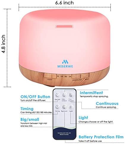 500ml Diffuser with Remote Control Waterless Automatic Shut Off Essential Oil Diffusers with Timing Mode Adjustable Oil Di...