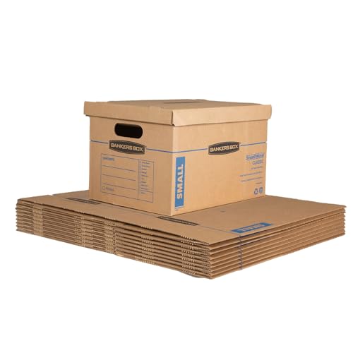 Bankers Box Small Classic Moving Box 10 Pack, Reinforced Handles, Tape-Free Assembly, Box with Lid, 15-In x 12-In x 10-In...
